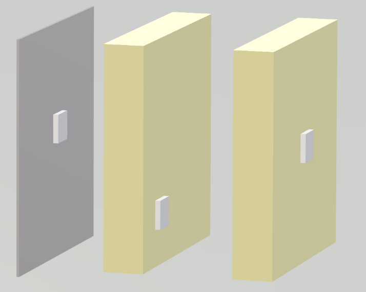 Abbildung 55: Dreidimensionale Positionierung der drei Sensoren im Mineralwollaufbau